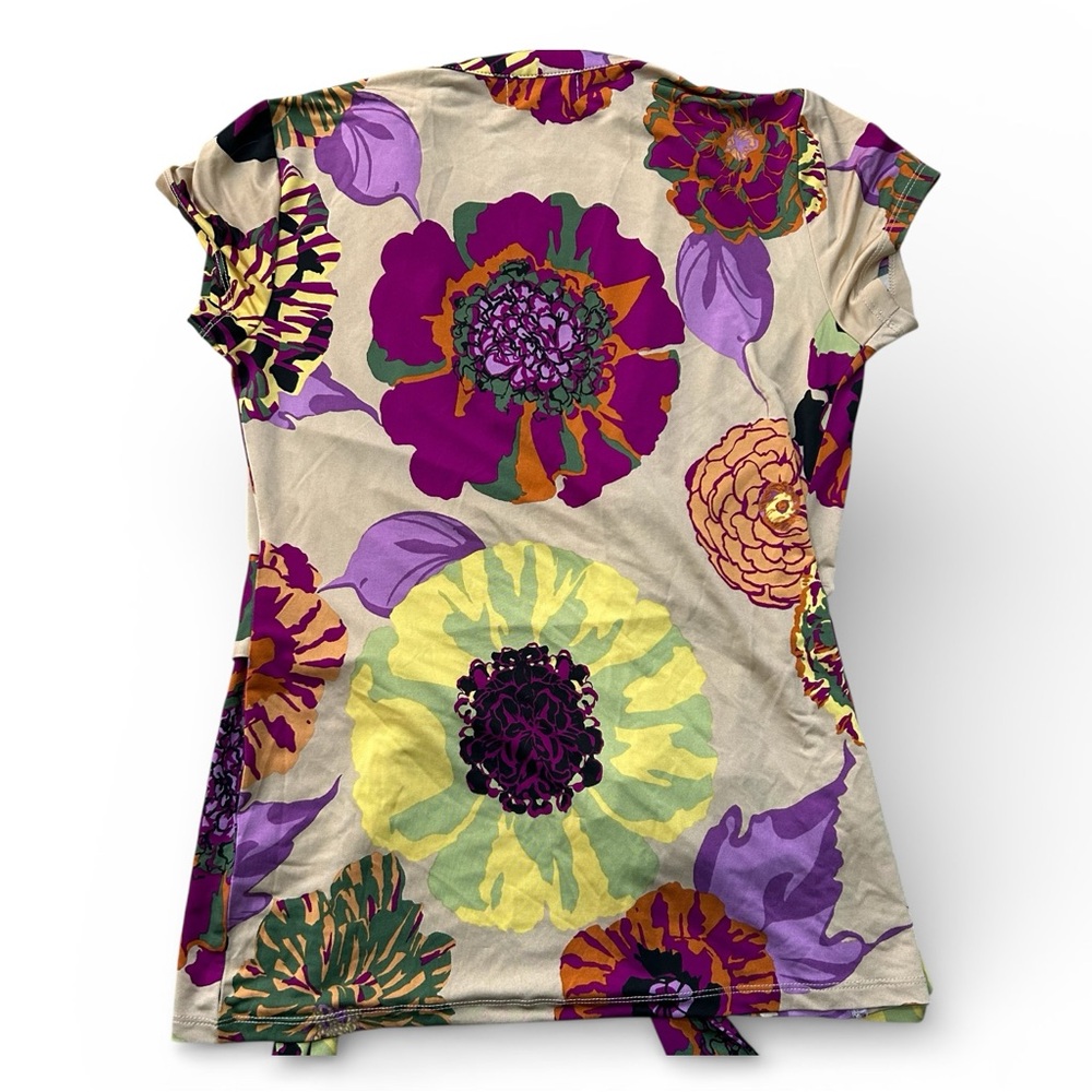 Carmen Marc Valvo Multicolor Floral Wrap Blouse V Neck Size S EUC - Picture 3 of 9